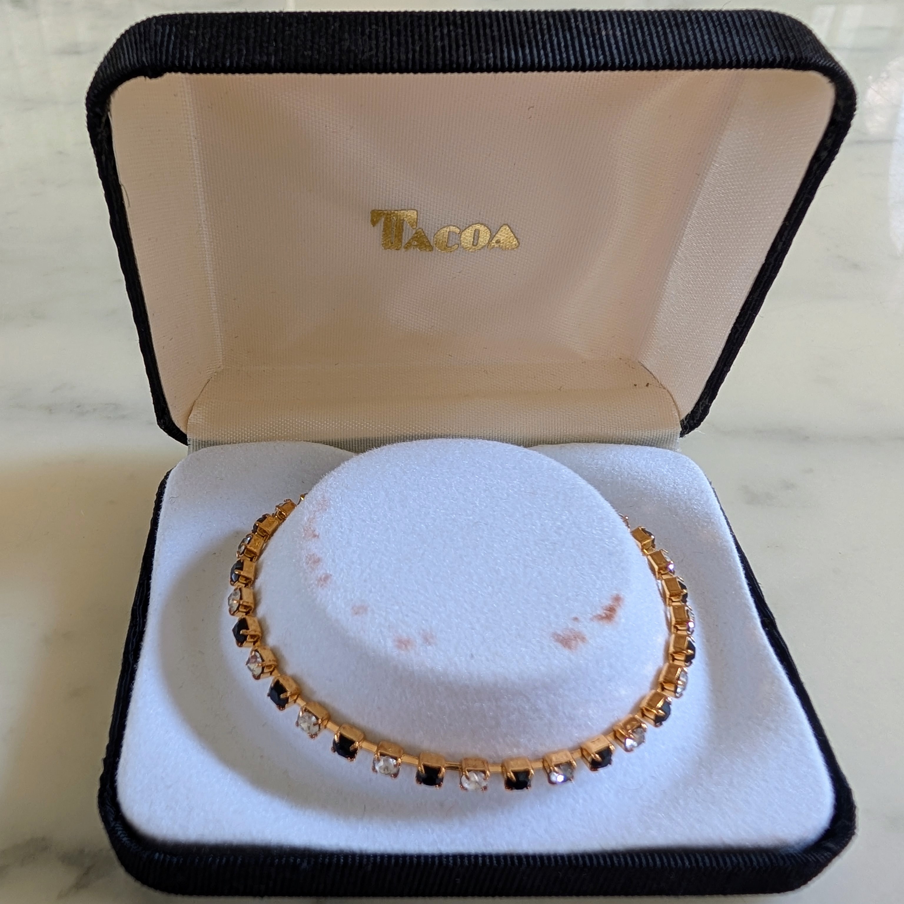 Nwot. Tacoa Gold Plate Cubic Zirconia White And Black Bracelet In Original Box.